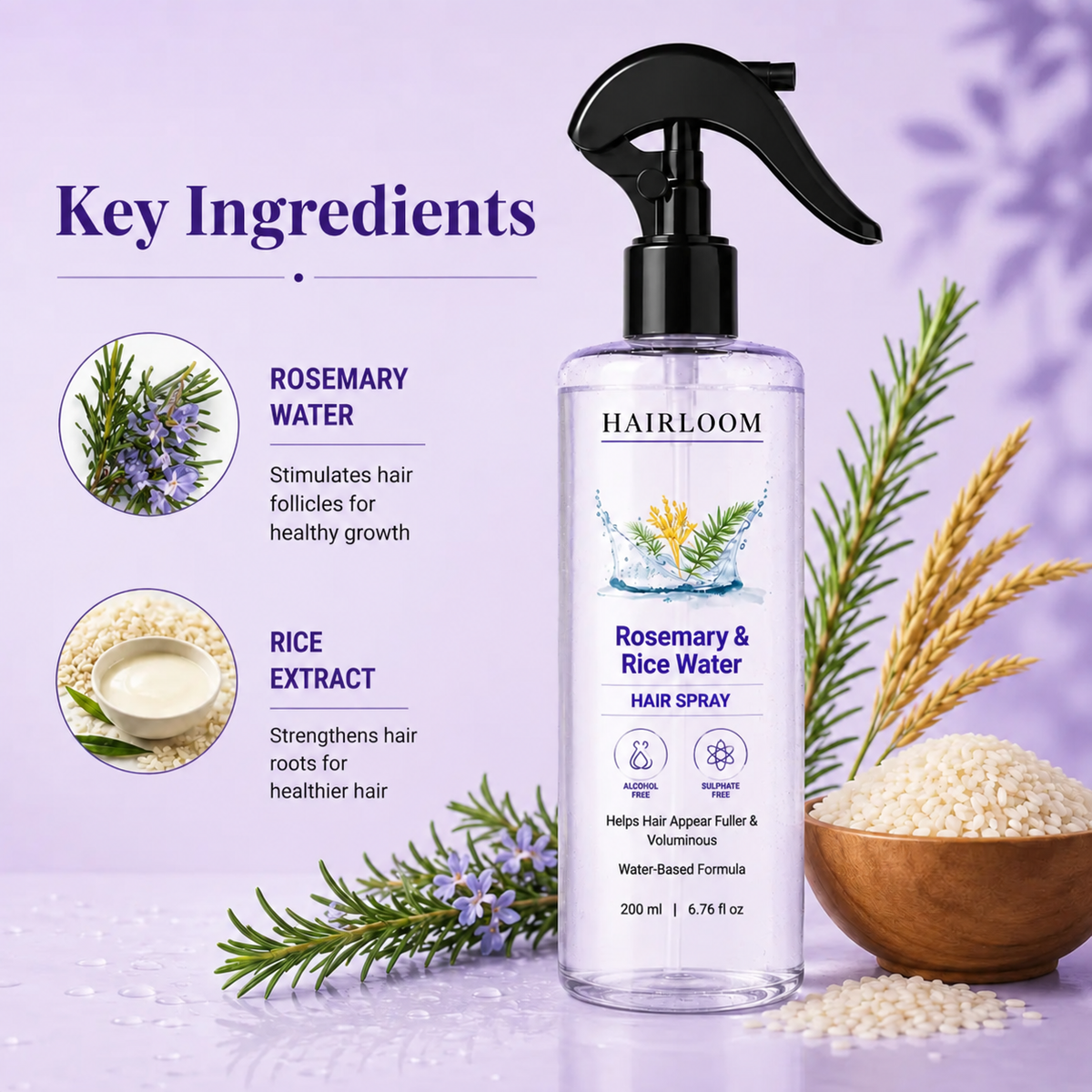 Revitalizing Rosemary + Rice Water Hair Spray